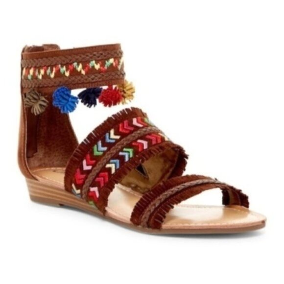Carlos Santana Wedge Sandal 8.5 9.5 NEW Tangier Pom Pom Travel Vacation Summer - Picture 1 of 12